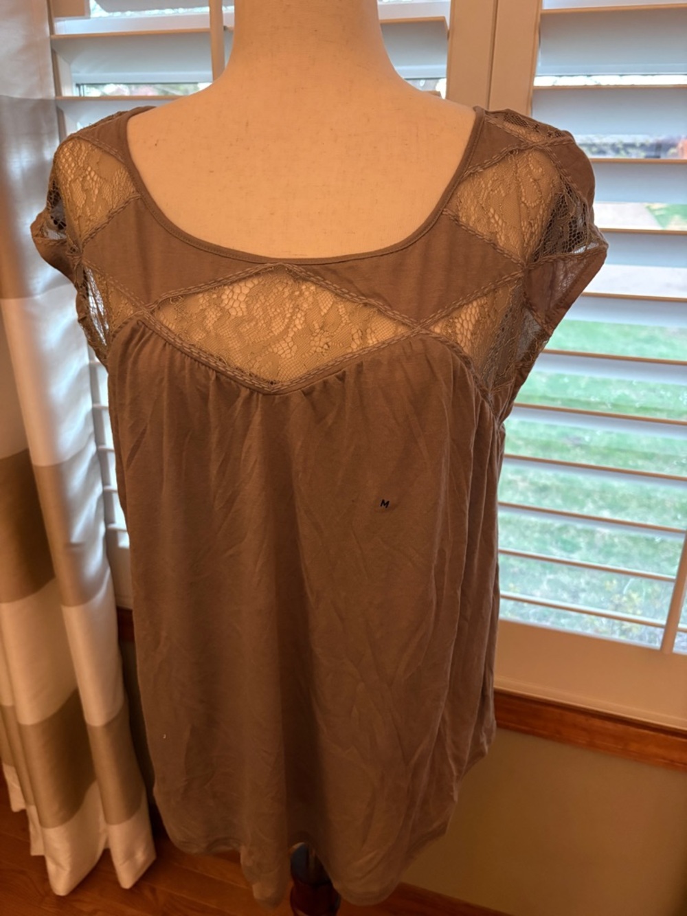 American Eagle, AE Women's Lace Yoke Sleep Top - Taupe